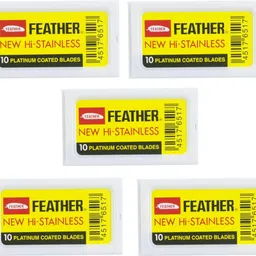 feather NEW HI-STAINLESS 10 PLATINUM COATED BLADE PACK OF 50 image 1