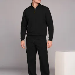 tripr Men Night Suit Set Black Solid image 3