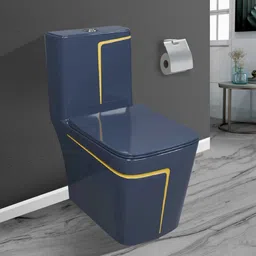 lurexa Dimond Quality LT013 Grey commode with Yellow Finishing Line and Round Flush Button Western Commode image 2
