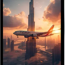 yuta paradise Dubai Sunset Wall Art, Burj Khalifa Emirates Aircraft Photography Acrylic 12 inch x 8 inch Painting-picture-39