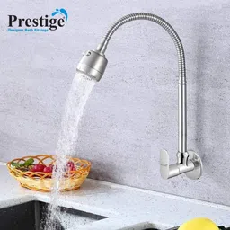 prestige Ocean Flexible Flow Control Sink Cock With Wall Flange Silver For Kitchen Sink Wash Basin Faucets Pillar Tap Faucet image 4