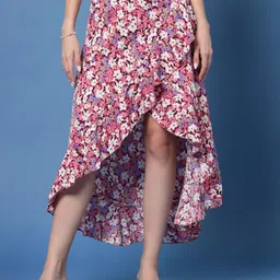 oomph! Women Striped Asymetric Pink Skirt-picture-21