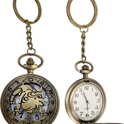 Tiny Tim Zodiac Sign Leo Vintage Pocket-Watch Antique Gandhi Style Metallic Key Chain Antique Zodiac Sign Leo Pocket Watch Keychain Bronze Metal Pocket Watch Chain image 3