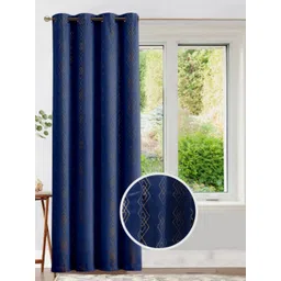URBAN SPACE Navy Blue & Brown Geometric Printed Black Out Window Curtain image 3