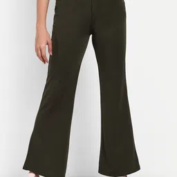 broadstar Women Flared Green Cotton Blend Trousers-picture-17