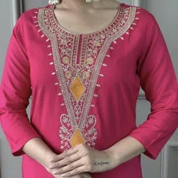 ayukta international Women Art Silk Kurta Pant Dupatta Set image 4