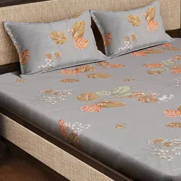 KLOTTHE Grey Printed 400 TC Pure Cotton Double King Bedsheet With 2 Pillow Covers image 2