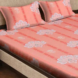 KLOTTHE Peach Printed 400 TC Pure Cotton Double King Bed Bedsheet with 2 Pillow Covers image 4