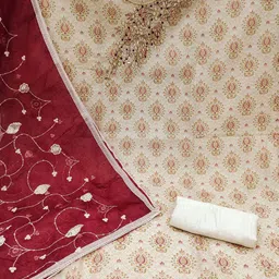 KALINI Floral Printed Beads & Stones Unstitched Dress Material image 5