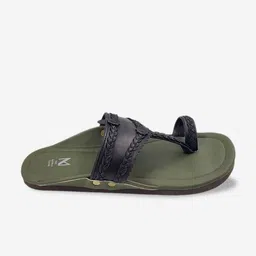 THE MADRAS TRUNK Men Olive & Black Textured Leather T-Strap Flats image 3