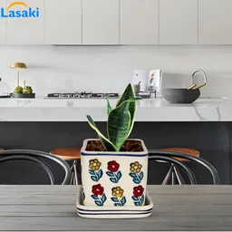 LASAKI Assorted 2 Pieces Ceramic Planter with Tray image 5