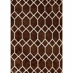 saral home Brown Geometric Microfibre 5 ft x 7 ft Machine Made Carpet image 3