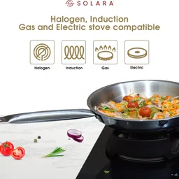 solara Stainless Steel Frypan with Lid Fry Pan 22 cm diameter with Lid 1.1 L capacity image 2
