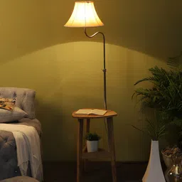 sapphire Silver Cream Iron Shade Shelf Floor Lamp With Wood Base image 2