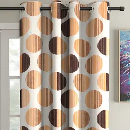 cortina Beige Floral Polyester 5Ft Semisheer Eyelet Window Curtains (Set Of 2) image 2