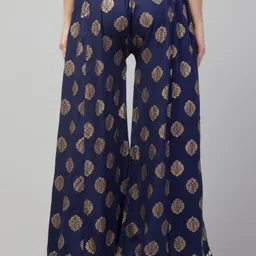 fambee Women Flared Dark Blue Viscose Rayon Trousers image 2