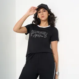 ajile by pantaloons Women Printed Round Neck Cotton Blend Black T-Shirt-picture-22