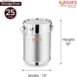 rudra ss Stainless Steel Air Tight Container/Box Airtight StorageDrum ( RU3014 - 25 Litres)) 25 L Drum image 2