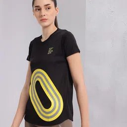 hrx by hrithik roshan Women Printed Round Neck Polyester Black T-Shirt image 5