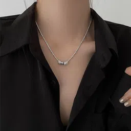 salty alpha Twinkling Ring Silver Neck Chain for Men | Locket | Necklace | Aesthetic Jewelry Stainless Steel Pendant Set-picture-11