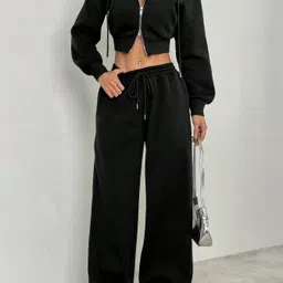 imsa moda Women Solid Black Track Pants image 4