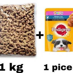 pedigree 1kg Chicken Biscuit With 1 Pice Gravy Chicken, Liver Chicken, Liver 1 kg (2x0.5 kg) Dry New Born Dog Food-picture-27