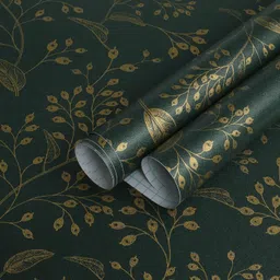 veki Paper, Vinyl Floral & Botanical Green, Gold Wallpaper-picture-11
