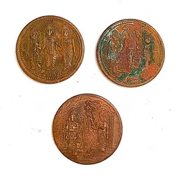 nisara collectibles Set of Three Half anna 1818 EIC with lord hanuman and Ramdarbaar Ancient Coin Collection image 1