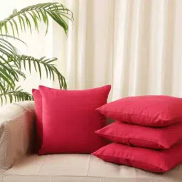 Pink Solid Cotton 16 x 16 Inches Cushion Covers (Set of 5) by Jamio Firati-picture-20