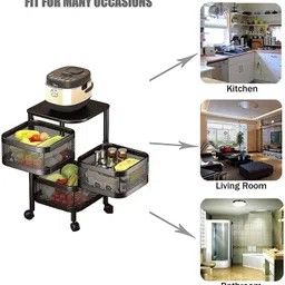 gami store MAGIC CORNER BLACK 3 SHELF Steel Kitchen Trolley image 3