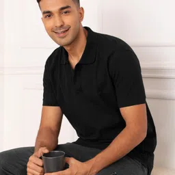 xyxx Men Solid Polo Neck Pure Cotton Black T-Shirt-picture-13