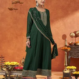 fourleaf Embroidered Silk Blend Stitched Flared/A-line Gown image 3