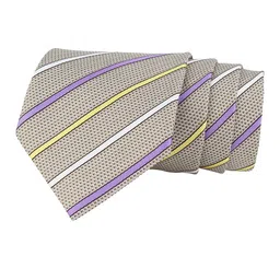kavove KOVOVE Men Grey & Yellow Striped Broad Tie image 5