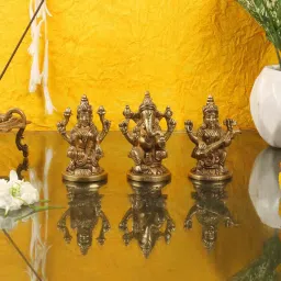 Ganesha Lakshmi Saraswati Brass Religious Idol by BudhShiv image 1