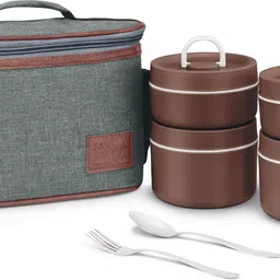 By Classic Essentials Luscious Microwave, Insulated Tiffin Set with Bag&Cutlery 4 Containers Lunch Box-image-4