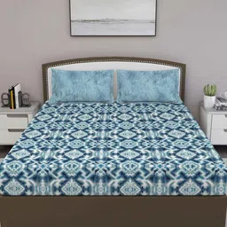 Blue Abstract 210 TC Cotton Queen Sized Bed Sheets with 2 Pillow Covers by GM Fabrics image 2