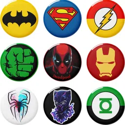 Visibee Superhero Pin Badges Set of 9 – 58mm Round Button Badges for Bags & Kids Brooch-picture-17