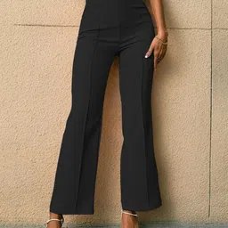 guoyu Women Regular Fit Black Cotton Blend Trousers-picture-24