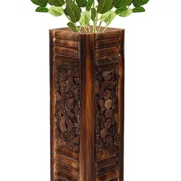 spanglers Flower With Beautiful Coconut Shell Chips & Strip Design Wooden Vase image 4