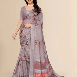 marabout Digital Print Bollywood Cotton Linen Saree image 2