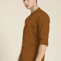 mbf66 Men Slim Fit Solid Spread Collar Casual Shirt image 3