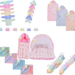 kwitchy New Born Baby Mosquito Net Bed with Cushioned Pillow and 6 Baby Front Open Hosiery Cotton Shirts,6 Baby Tying Caps,6 Baby Single Layer Nappies-picture-17