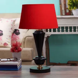 Red Fabric Shade Table Lamp with Black Base by BrightDaisy image 2