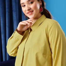 curvy street Women Regular Fit Solid Spread Collar Casual Shirt image 5