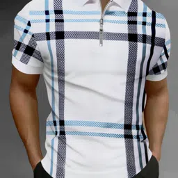 ausk Men Checkered Polo Neck Cotton Blend White, Black, Blue, Multicolor T-Shirt-picture-14