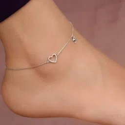 zalkari Silver Lovely Heart Charm Anklet For Womens & Girls Sterling Silver Anklet-picture-26