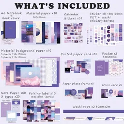 shopping mart 348pcsVintage journal Kit For Art Stickers Notebook Moonlight Purple Theme,Scrapbook Kit image 2