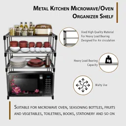 konline Containers Kitchen Rack Collapsible, 3 Shelves, Microwave Oven Stand Carbon Steel image 4