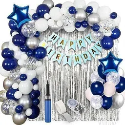 krido Solid Birthday Decoration Items for Boy-Pack of 62,Blue with Confetti Balloons Letter Balloon-picture-14