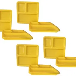 everbuy Premium Quality Dishwasher Safe Microwave Safe BPA Free Break Resistant Toxin Free Lightweight Stackable Food Grade Virgin Plastic Pav bhaji Plate/Snacks/Dinner/Serving Plate Set of 12, Size-23 cm X 23 cm, YELLOW in Color (MADE IN INDIA) Sectioned Plate-picture-10